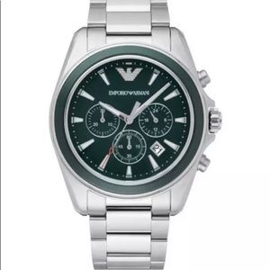 Emporio Armani AR6090 Sigma Green & Silver Chronograph Watch Classic